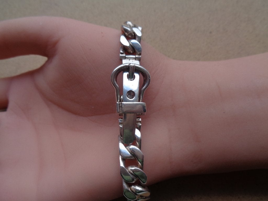 zilveren gesp armband met lapis lazuli naamplaat [852], Verzenden, Zo goed als nieuw, Met edelsteen, Zilver