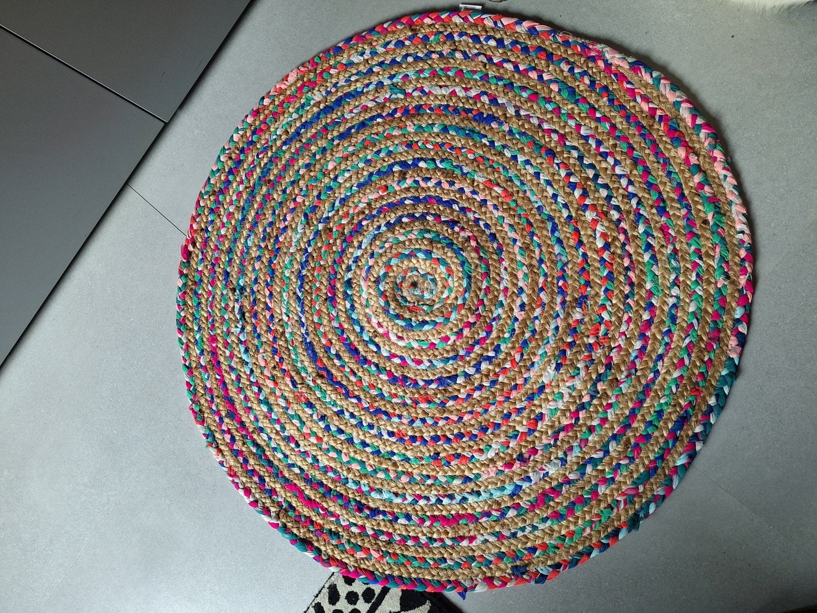 Boho textiel jute kleed 93cm.DALEN,DRENTHE, 50 tot 100 cm, Boho, Rond, Zo goed als nieuw
