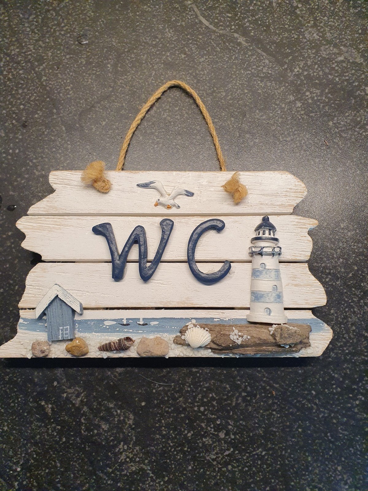 WC bordje maritiem thema, vuurtoren, strandhuisje, Hout, Ophalen of Verzenden, Wit, Landelijk