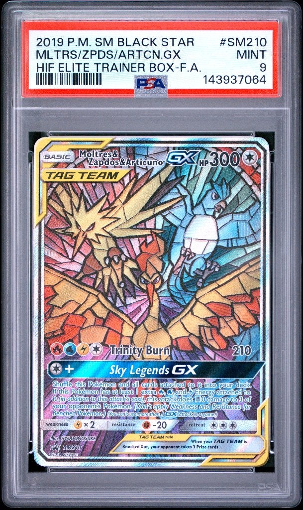 Moltres & Zapdos & Articuno GX Full Art – PSA 9 Mint (SM210), Ophalen of Verzenden, Nieuw, Overige typen, Foil