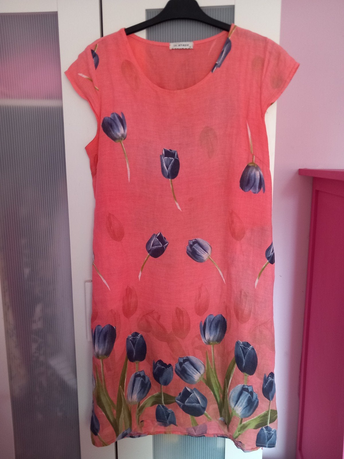 mooie zomerjurk van 'In shape' , mt 40, met tulpen, Ophalen of Verzenden, Zo goed als nieuw, Maat 38/40 (M), Knielengte