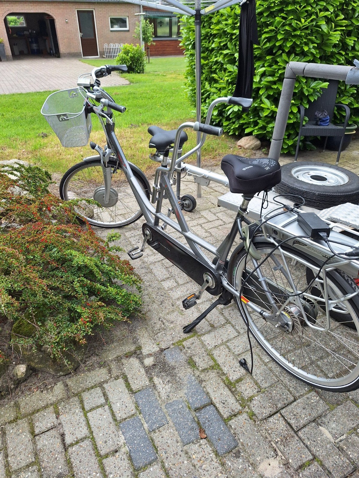 Elektrische Sparta Double E tandem met aanhangwagen te koop, Fietsen en Brommers, Fietsen | Tandems, Ophalen, Gebruikt, 53 tot 57 cm