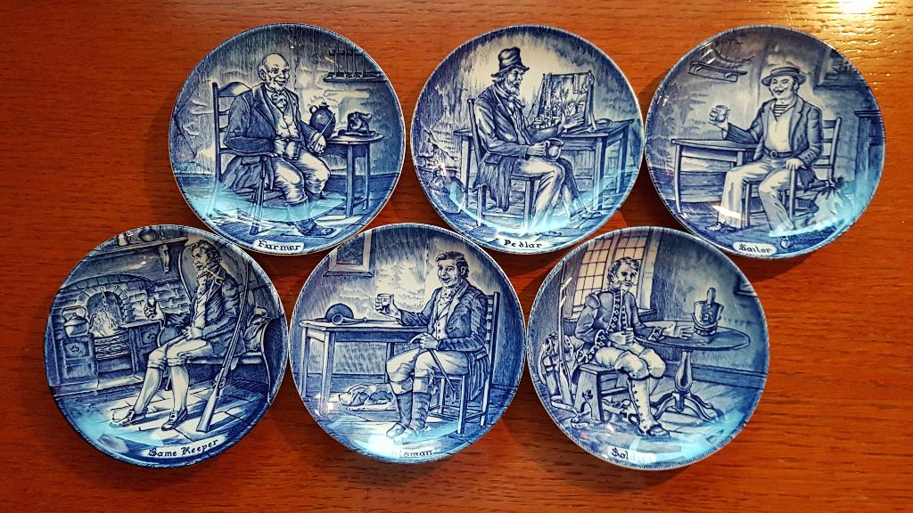 Wedgwood Tunstall blue Engels Petit Four schotels 6 soorten, Ophalen of Verzenden