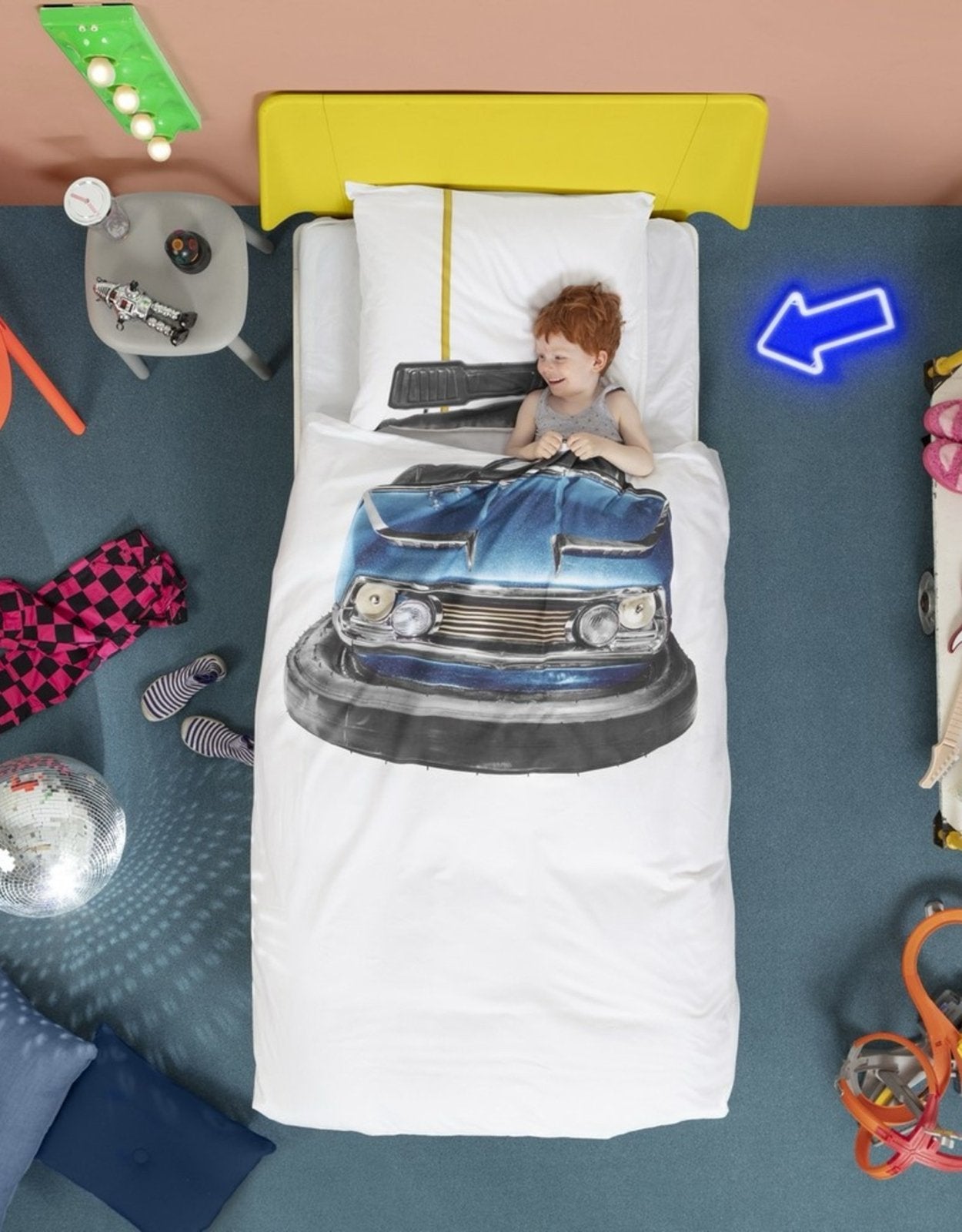 SNURK Bumpercar dekbedovertrek - Eenpersoons, Overige merken, Ophalen of Verzenden, Zo goed als nieuw, Meerkleurig