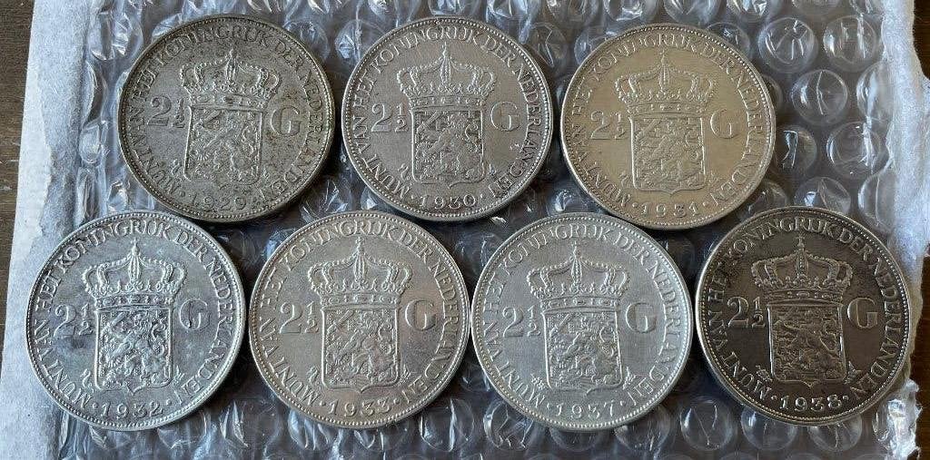 7x Rijksdaalders 1929-1938, Postzegels en Munten, Ophalen of Verzenden, Koningin Wilhelmina, 2½ gulden, Zilver