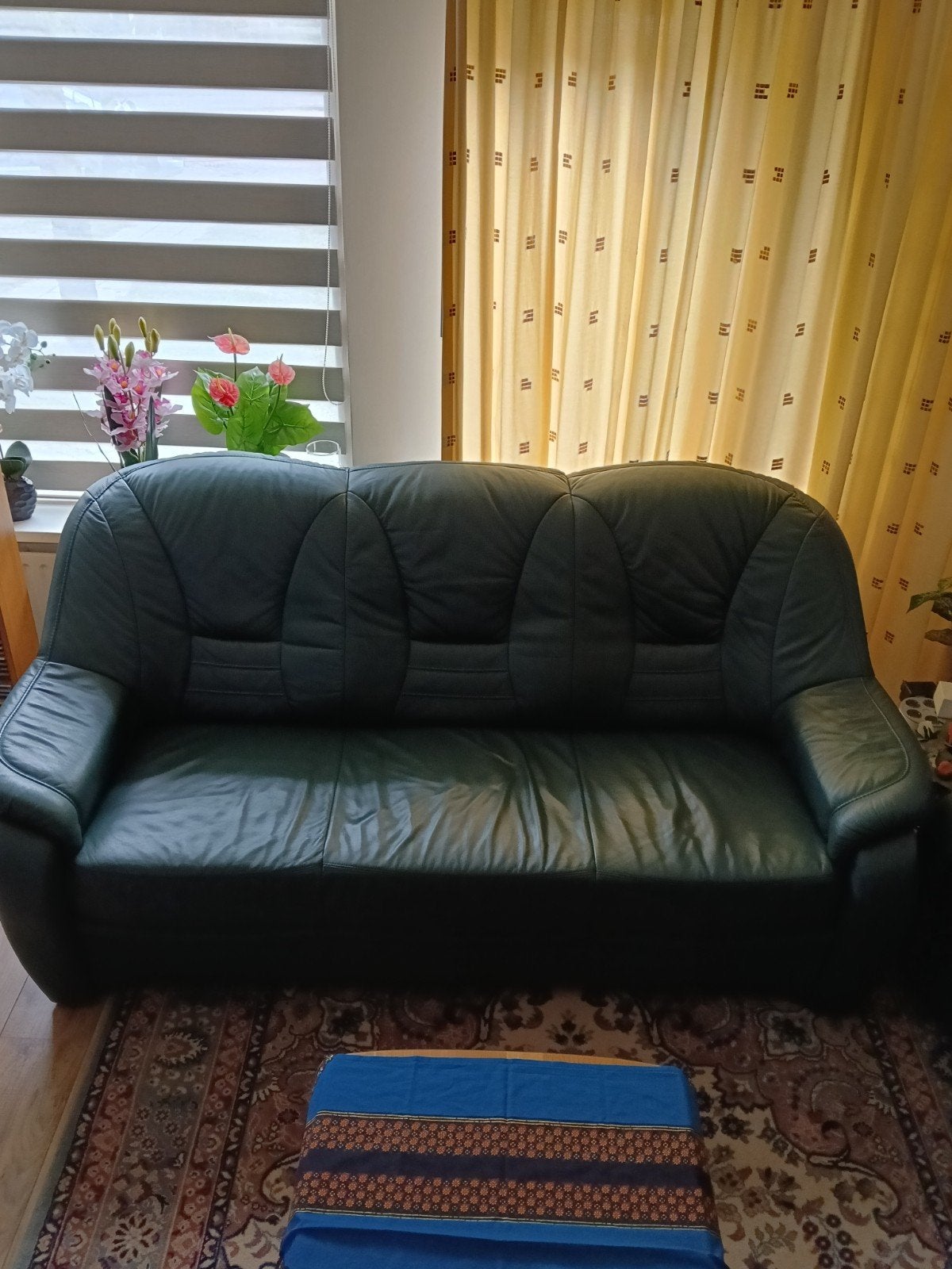3 zits bank, groen, echt leer., Ophalen, Gebruikt, Leer