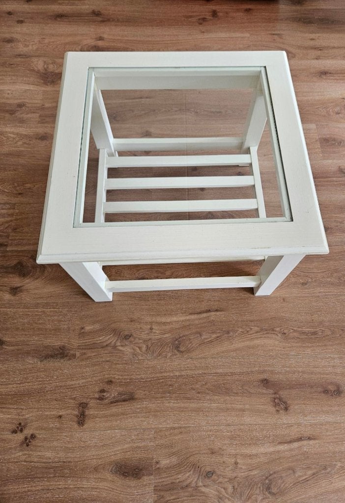 Salontafel glas en hout, Ophalen, Gebruikt, 100 tot 150 cm, 50 tot 100 cm