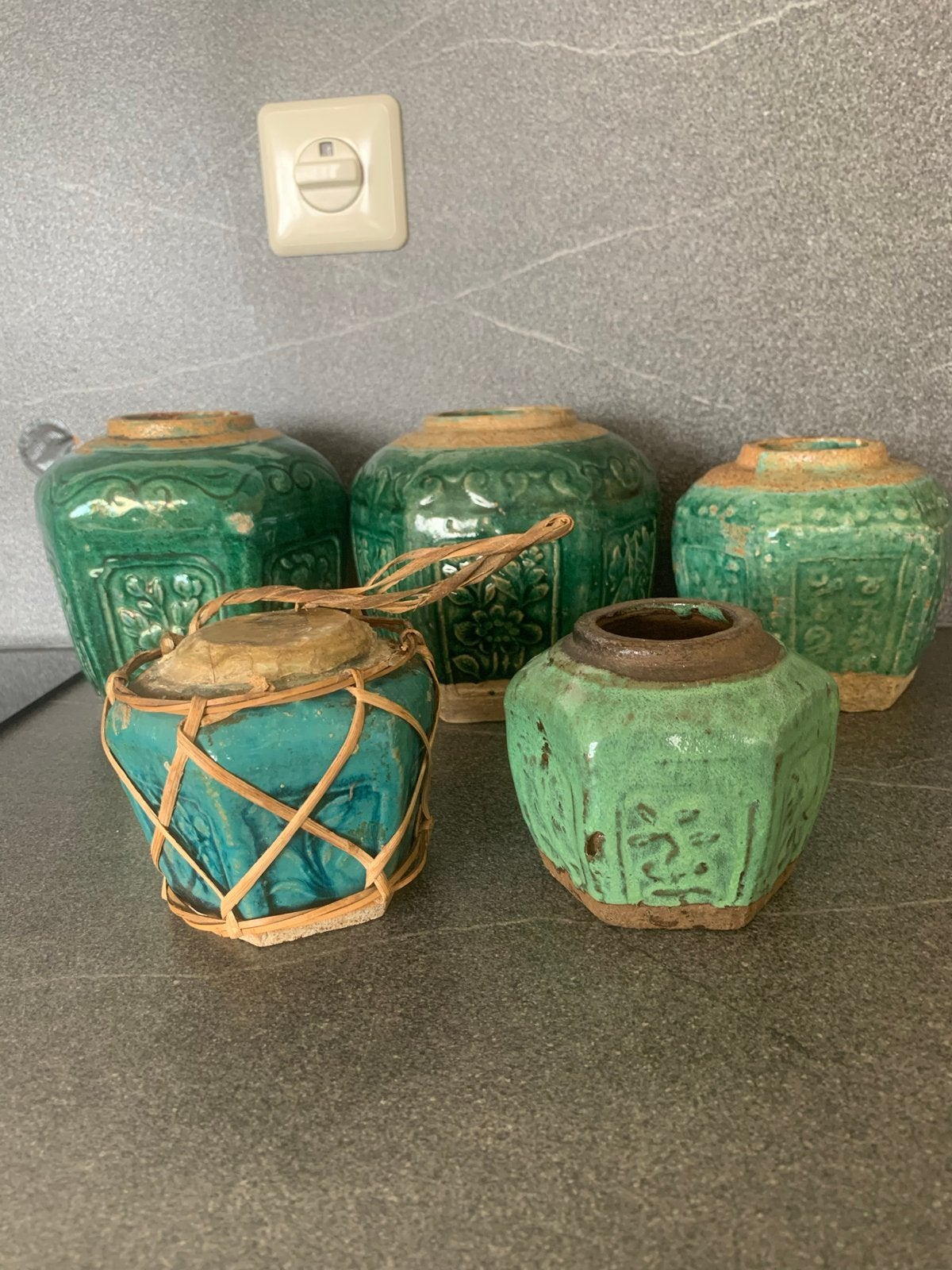 Set van 5 antieke Chinese Shiwan gemberpotten, Antiek en Kunst, Ophalen of Verzenden