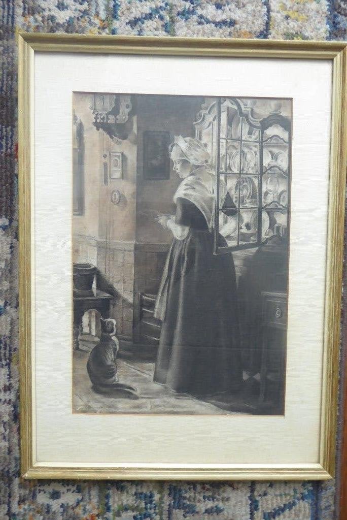 fraaie antieke krijttekening J.E.H. Akkeringa 1861-1942, Ophalen of Verzenden