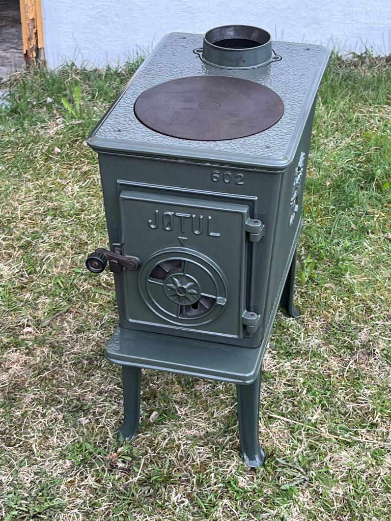 Jotul 602 groen emaille, Ophalen, Houtkachel, Zo goed als nieuw, Vrijstaand