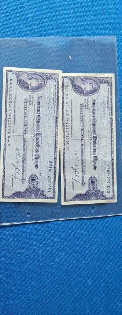 American Express Travellers Cheques - 2 stuks, Ophalen of Verzenden