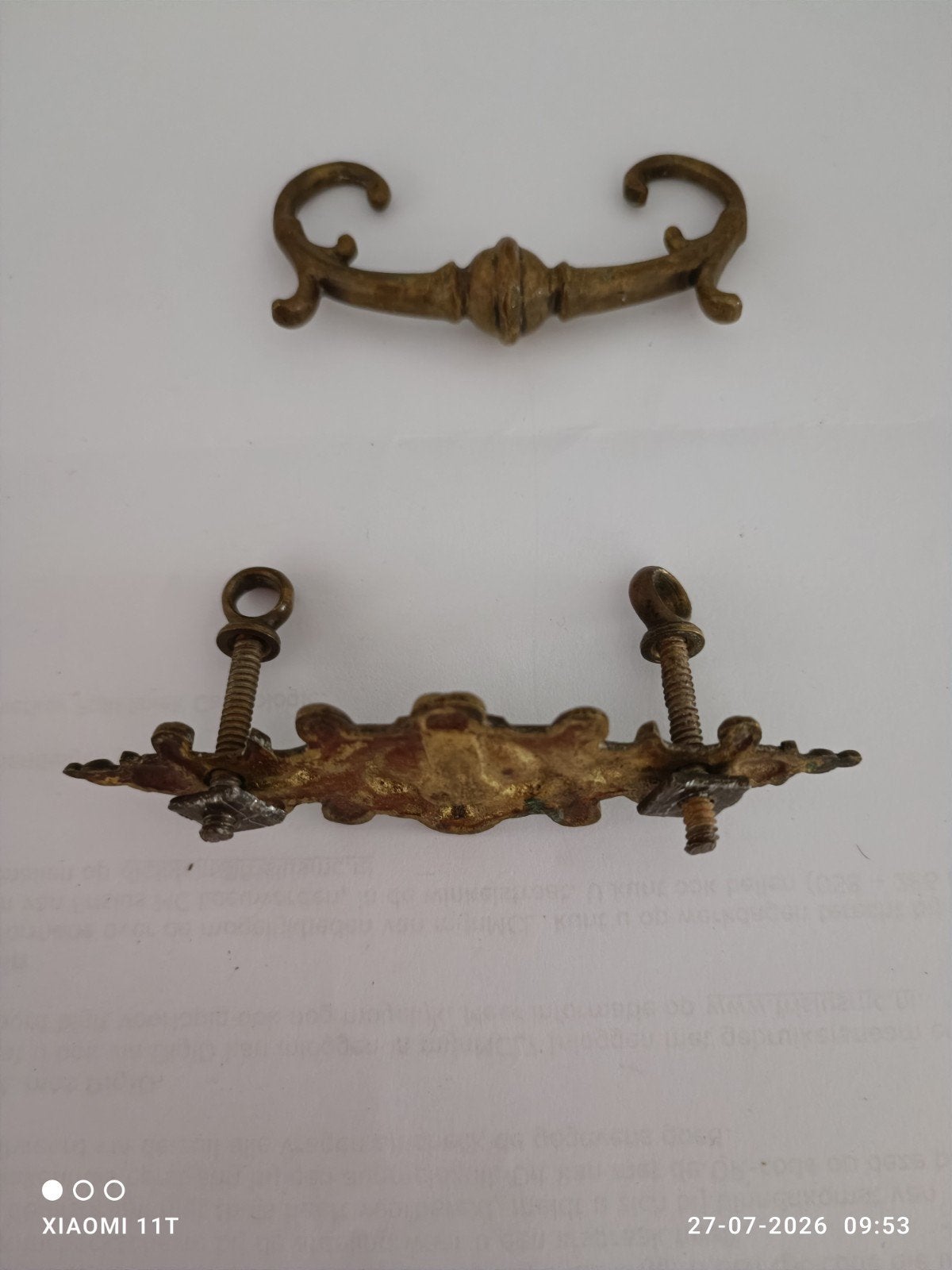 Antiek beslag nachtkastje 2 delig, Antiek en Kunst, Antiek | Koper en Brons, Ophalen of Verzenden, Koper
