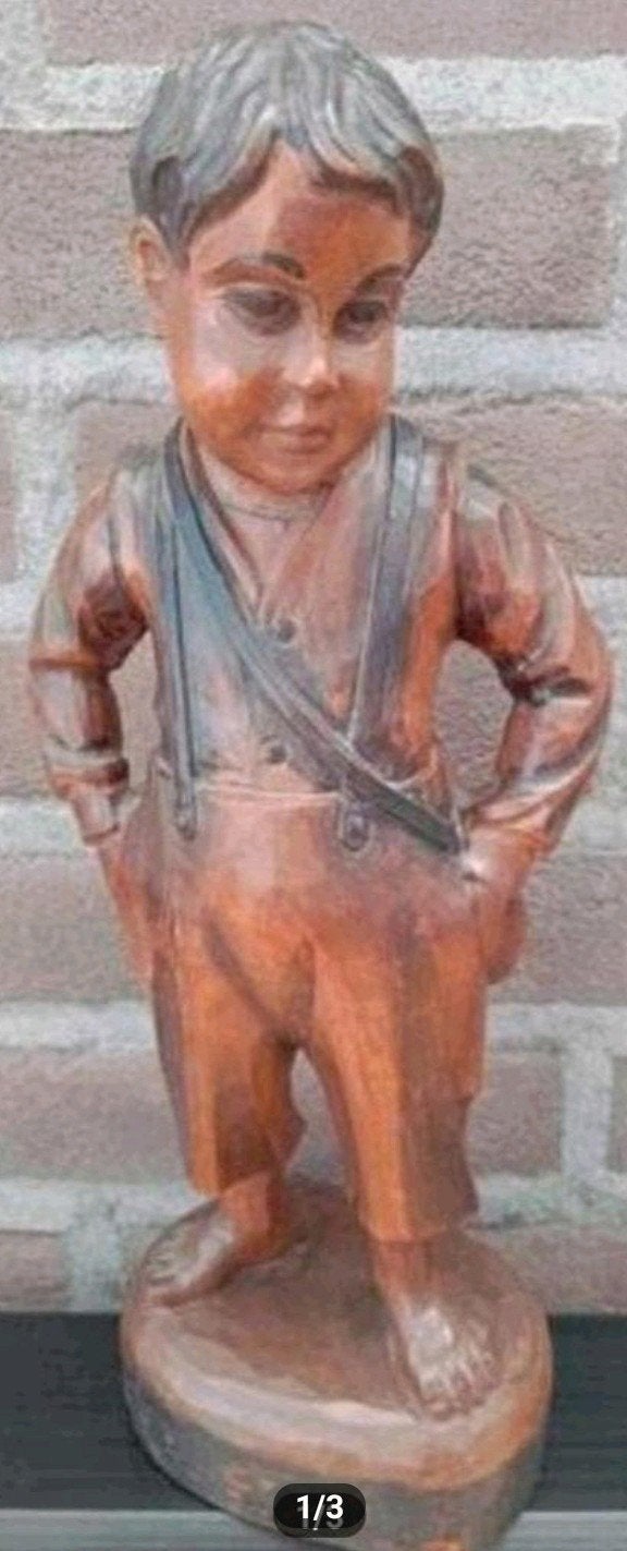 Handgesneden houten figuur van een jongen vintage, Ophalen