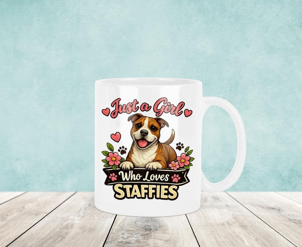 Just a Girl Who Loves Staffies - Staffordshire Terrier Mok, Verzenden, Keramiek, Nieuw, Overige stijlen