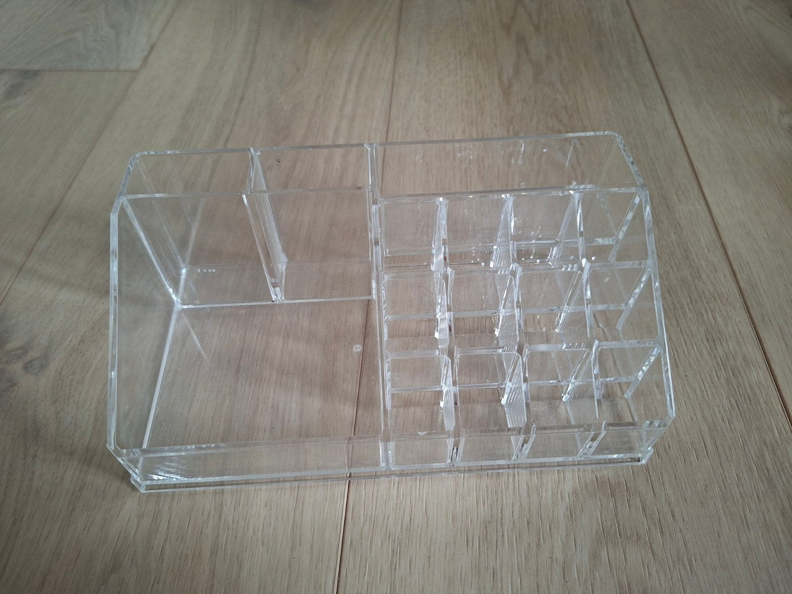 Transparante make-up of pennen organizer met vakjes, Ophalen of Verzenden, Zo goed als nieuw