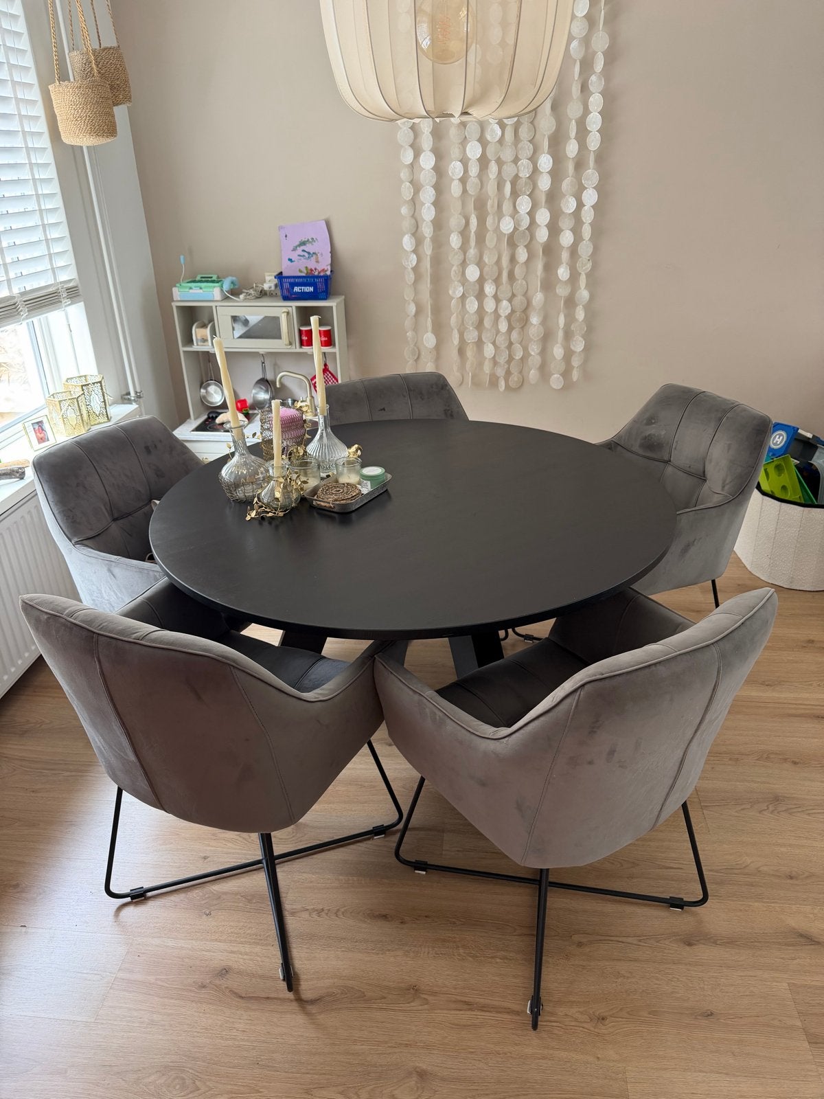Zwarte eikenhouten tafel 120cm, Ophalen, 100 tot 150 cm, Zo goed als nieuw, Vier personen