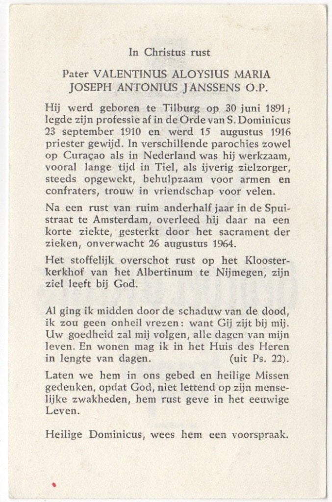 pater Aloysius M.J.A. Janssens 1891 Tilburg + 1964 Amsterdam, Verzenden