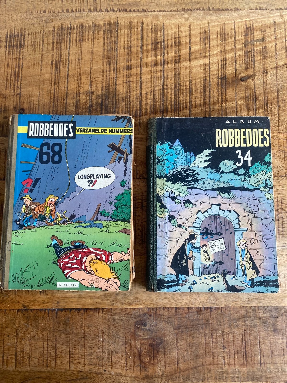 Robbedoes album 34 en 68 uit 1950 en 1958, Boeken, Meerdere stripboeken, Ophalen of Verzenden, Gelezen