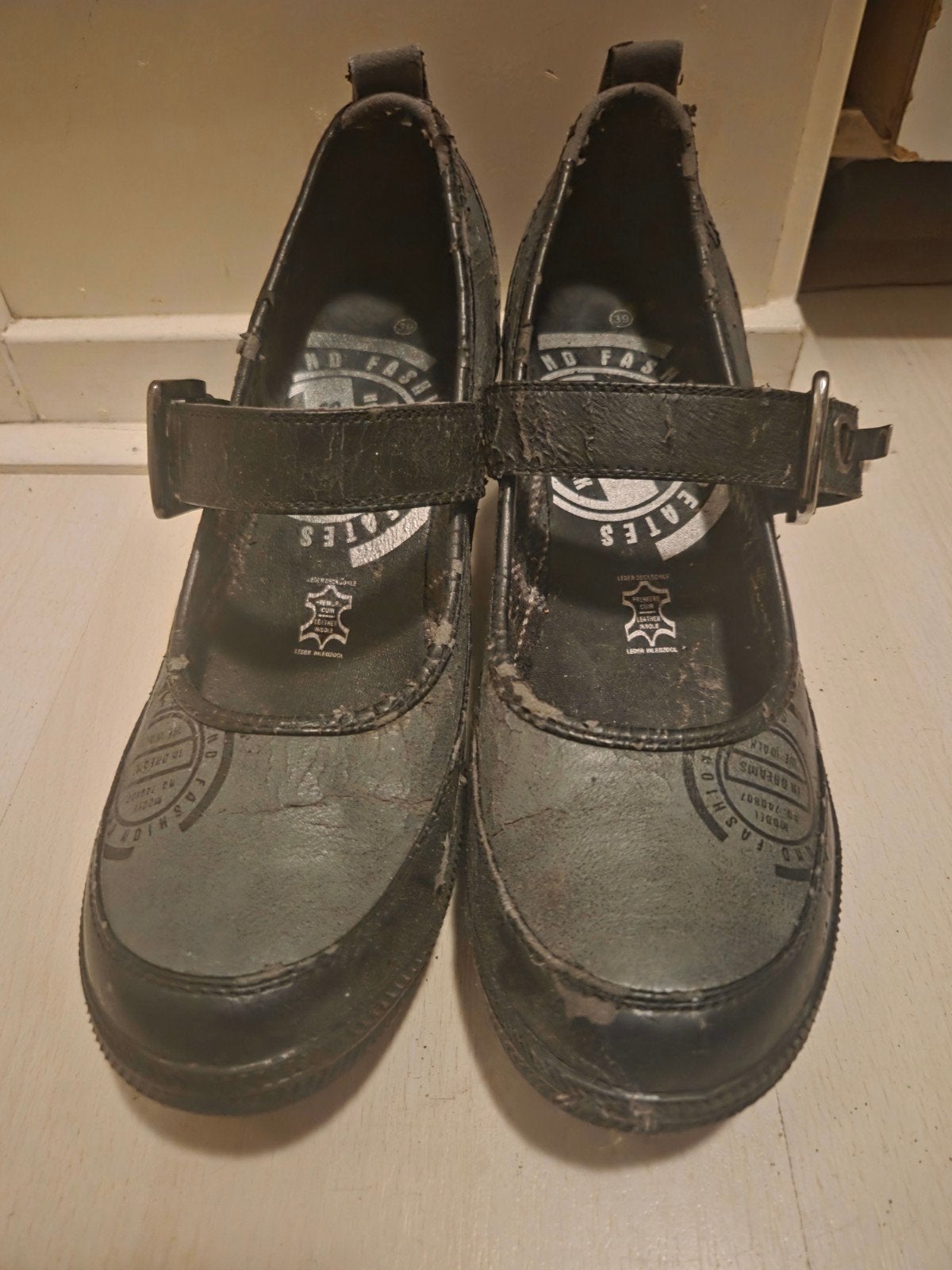 Grijs/donkerblauwe leren schoenen - voor de creatieveling, Ophalen, Blauw