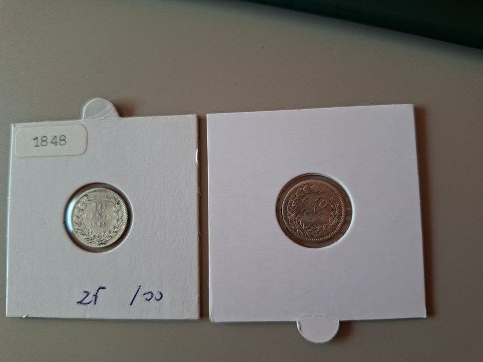 10 cent 1848 en 10 cent 1849 willem II, Ophalen of Verzenden, Koning Willem II, 10 cent, Zilver