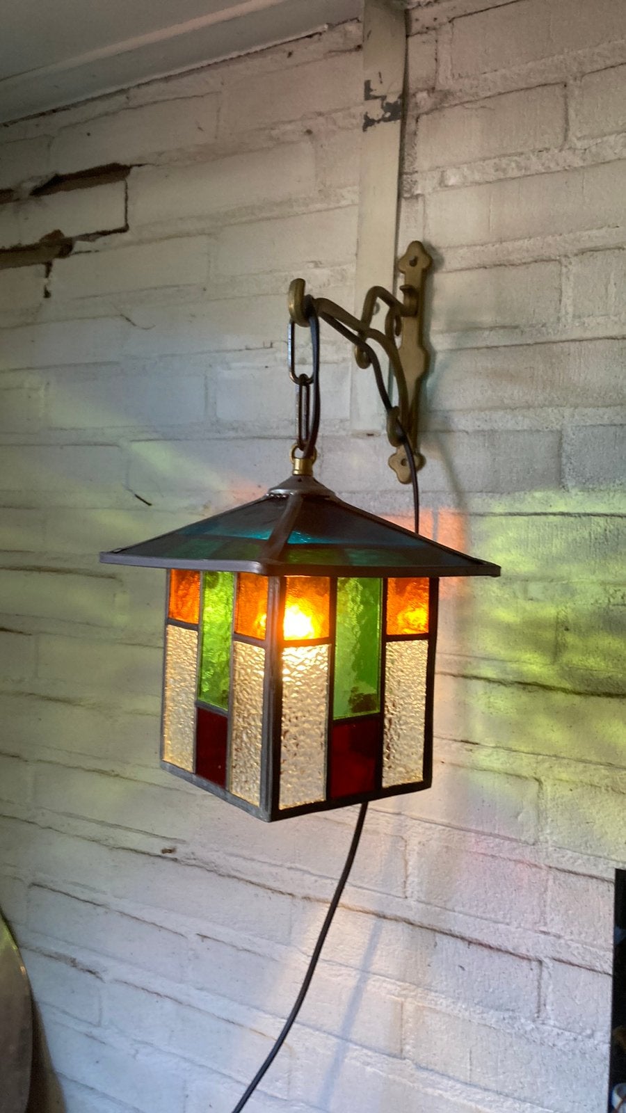 Fraai art deco wandlampje in glas in lood, Antiek en Kunst, Antiek | Lampen, Ophalen of Verzenden