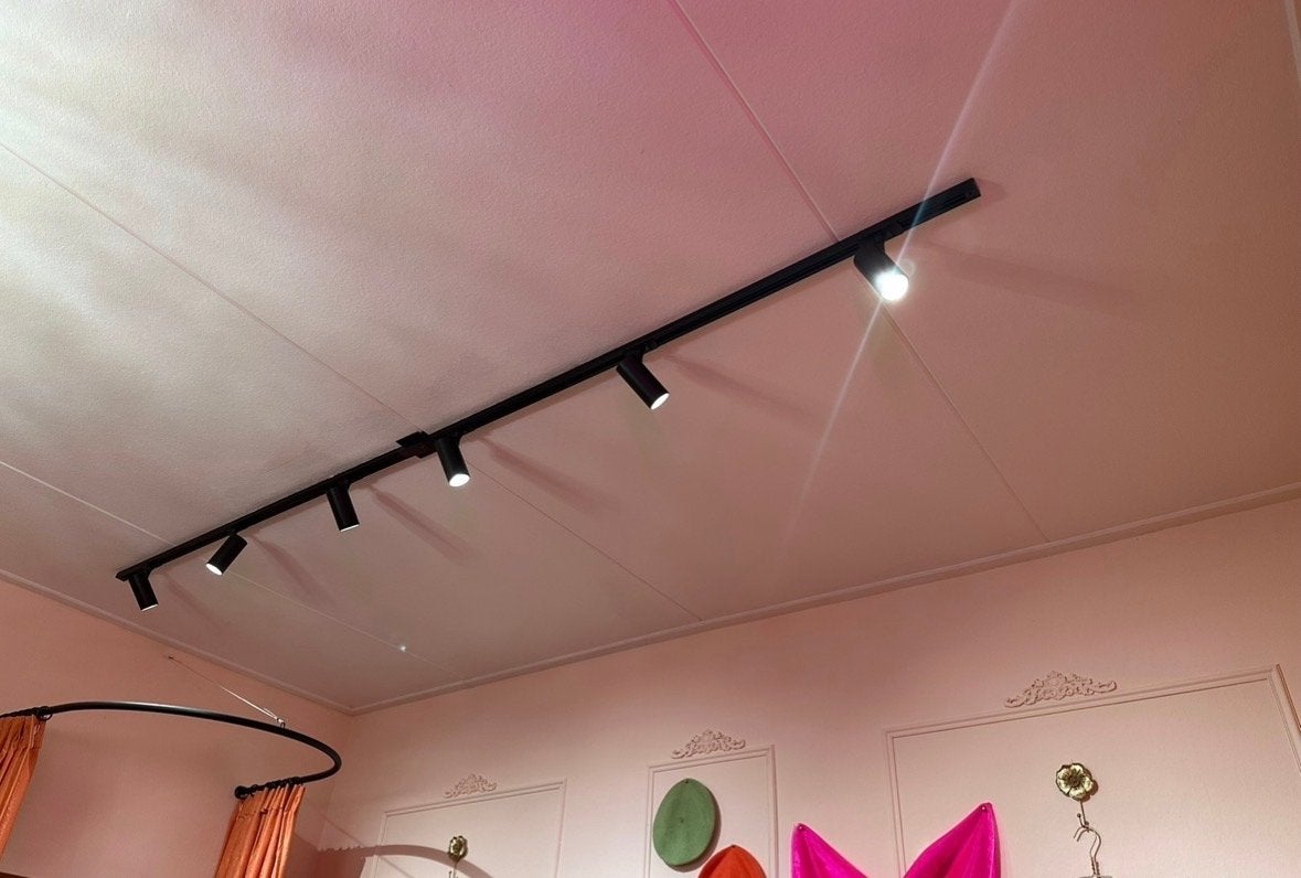 Rail met 6 richtbare LED spots, 3 meter, zgan, Huis en Inrichting, Lampen | Spots, Ophalen, Verstelbaar, Zo goed als nieuw, LED