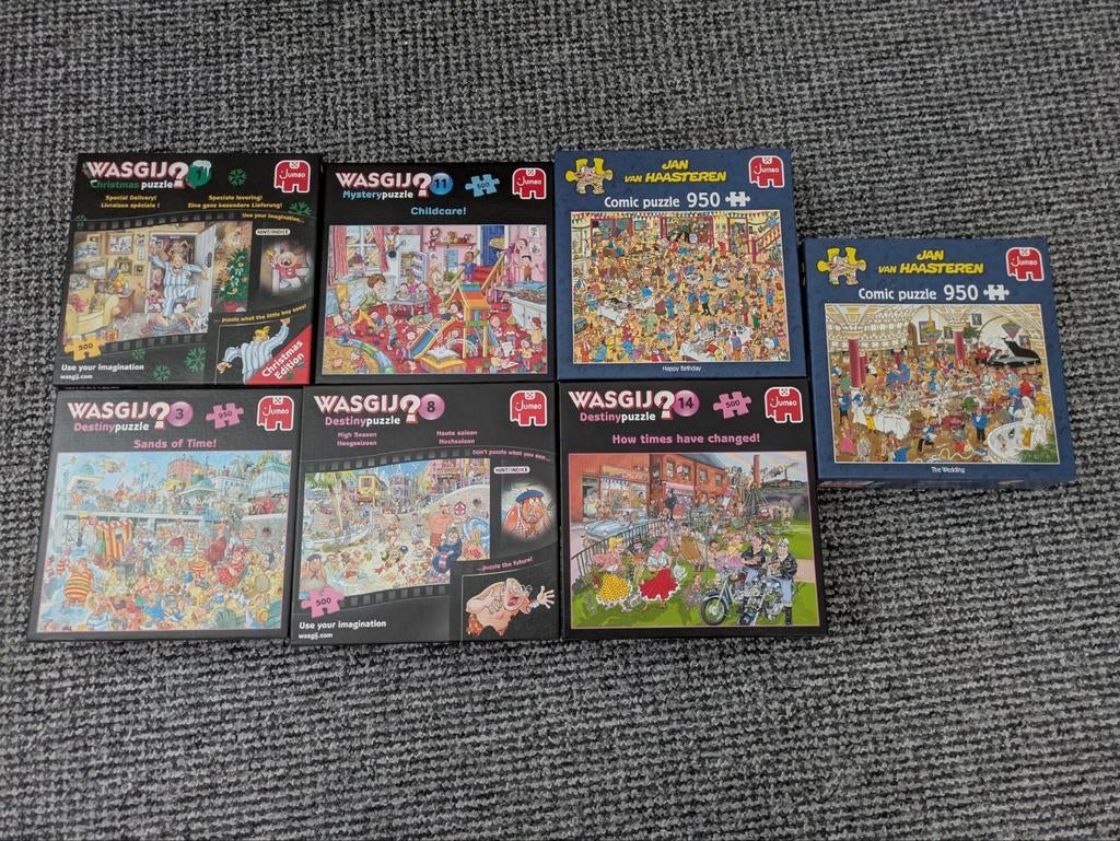 Wasgij en Jan Van Haasteren (7 puzzels), Ophalen, 500 t/m 1500 stukjes, Zo goed als nieuw, Legpuzzel