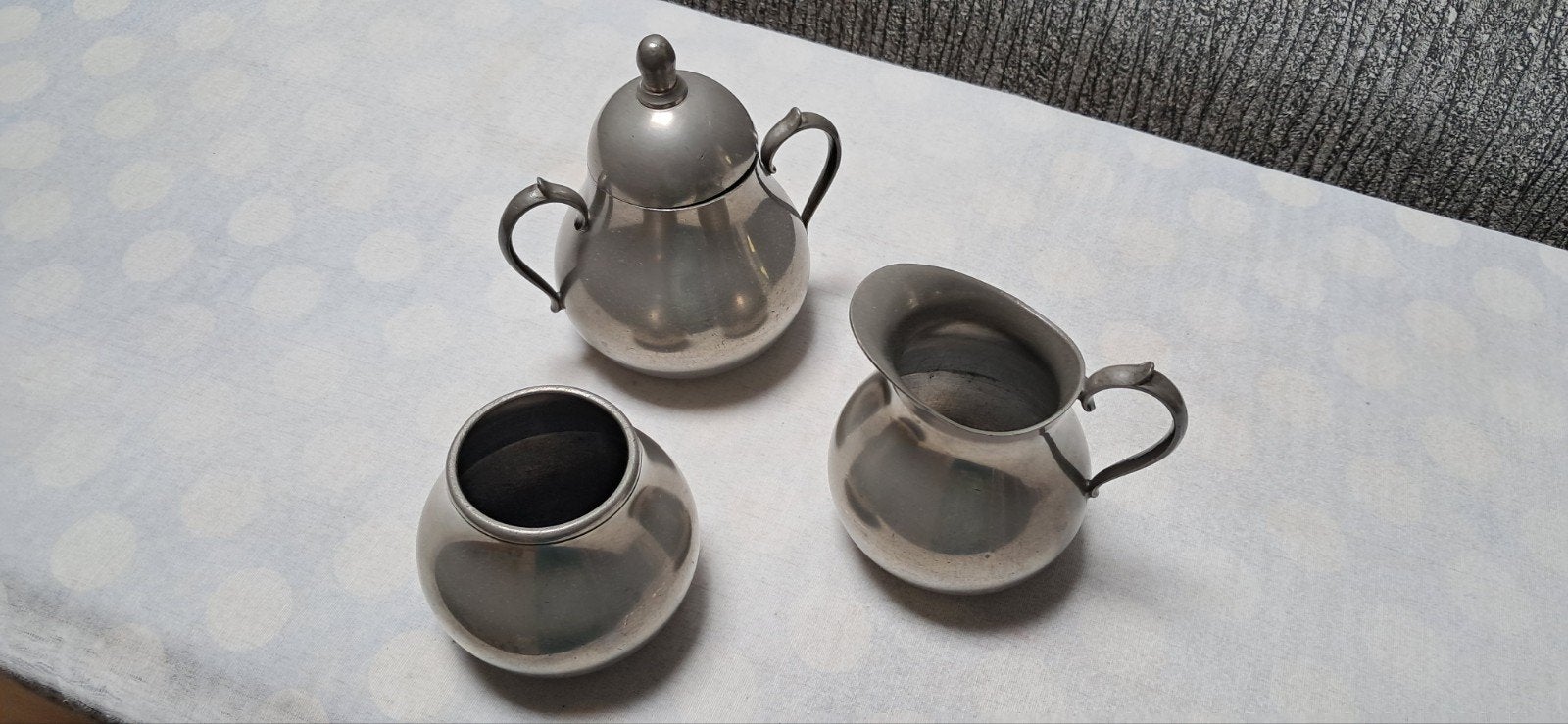 Vintage Tinnen Setje: Suikerpot, Melkkan en Potje, Ophalen of Verzenden