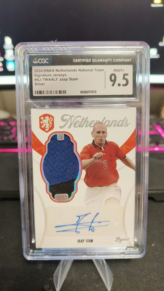 Jaap Stam Shirt stuk + Handtekening (9.5 Grade) /40 Kaart, Verzenden, Zo goed als nieuw, Buitenlandse clubs, Spelerskaart