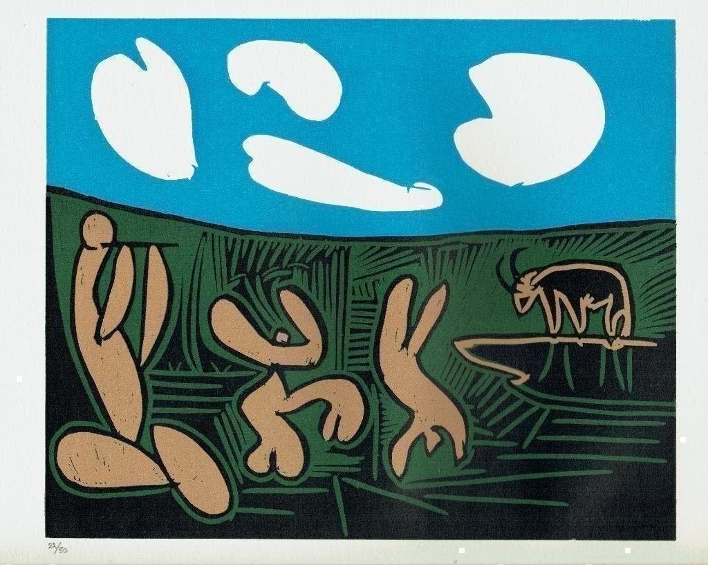 Picasso Bacchanal with Four Clouds Linocut Genummerd, Ophalen of Verzenden