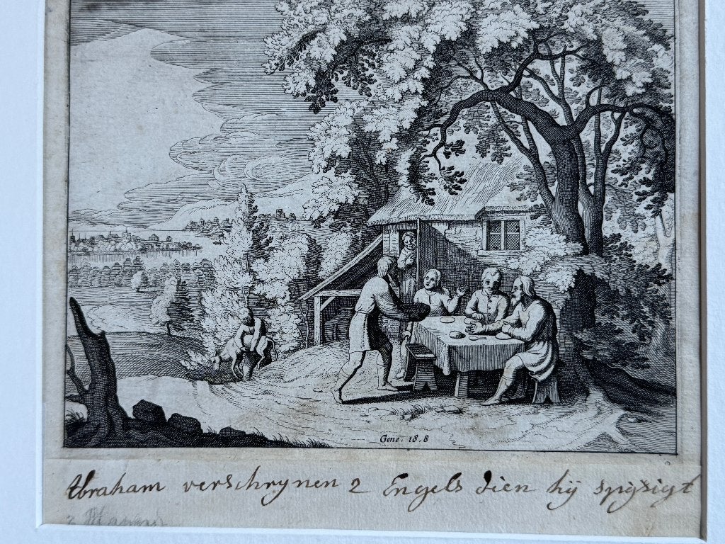 1600-1700 / Goltzius - Abraham spijst de Engelen P0831, Antiek en Kunst, Kunst | Etsen en Gravures, Ophalen of Verzenden, Ets