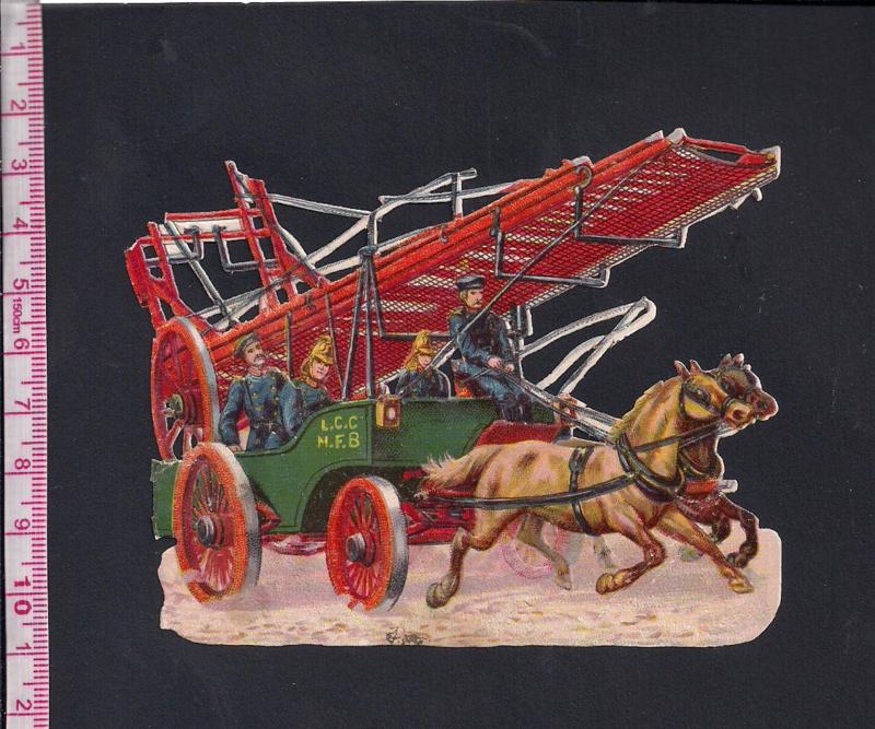 Paarden Brandweerwagen antiek poezieplaatje (228), Ophalen of Verzenden
