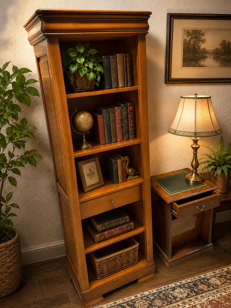 klassieke houten boekenkast/vitrinekast in koloniale stijl., Antiek en Kunst, Antiek | Meubels | Kasten, Ophalen