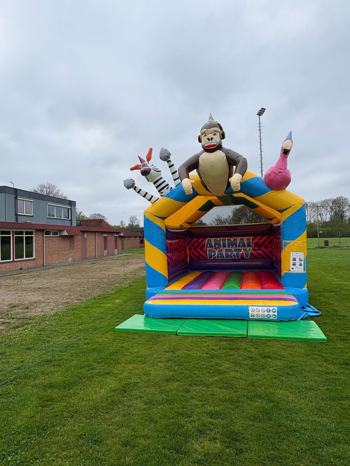 Te huur springkussen Animal Party €80, Hobby en Vrije tijd, Ophalen, Zo goed als nieuw