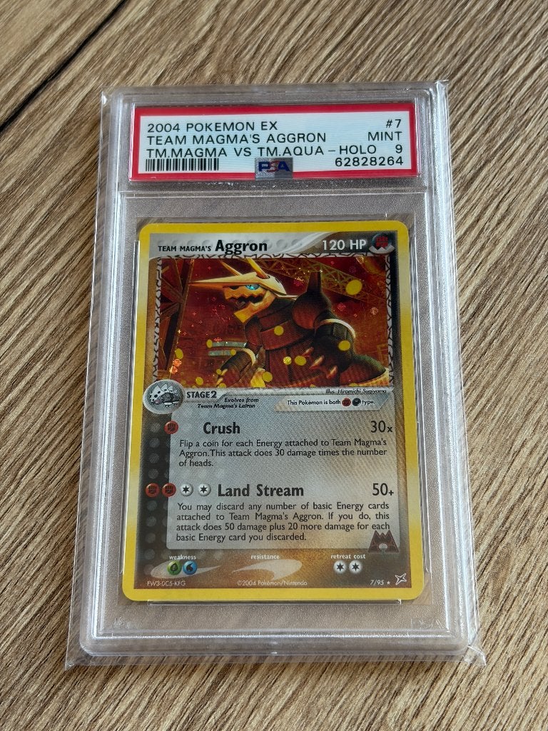 Pokémon Team Magma's Aggron (MA 7) PSA 9, Ophalen of Verzenden, Zo goed als nieuw, Losse kaart, Foil