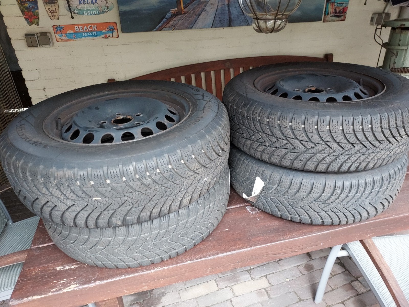 winterbanden op stalen velg, Auto-onderdelen, Banden en Velgen, Ophalen, Gebruikt, 15 inch, Banden en Velgen