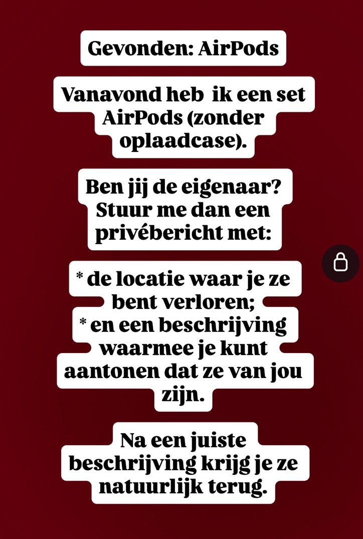 Gevonden Airpods, Contacten en Berichten, Gevonden voorwerpen