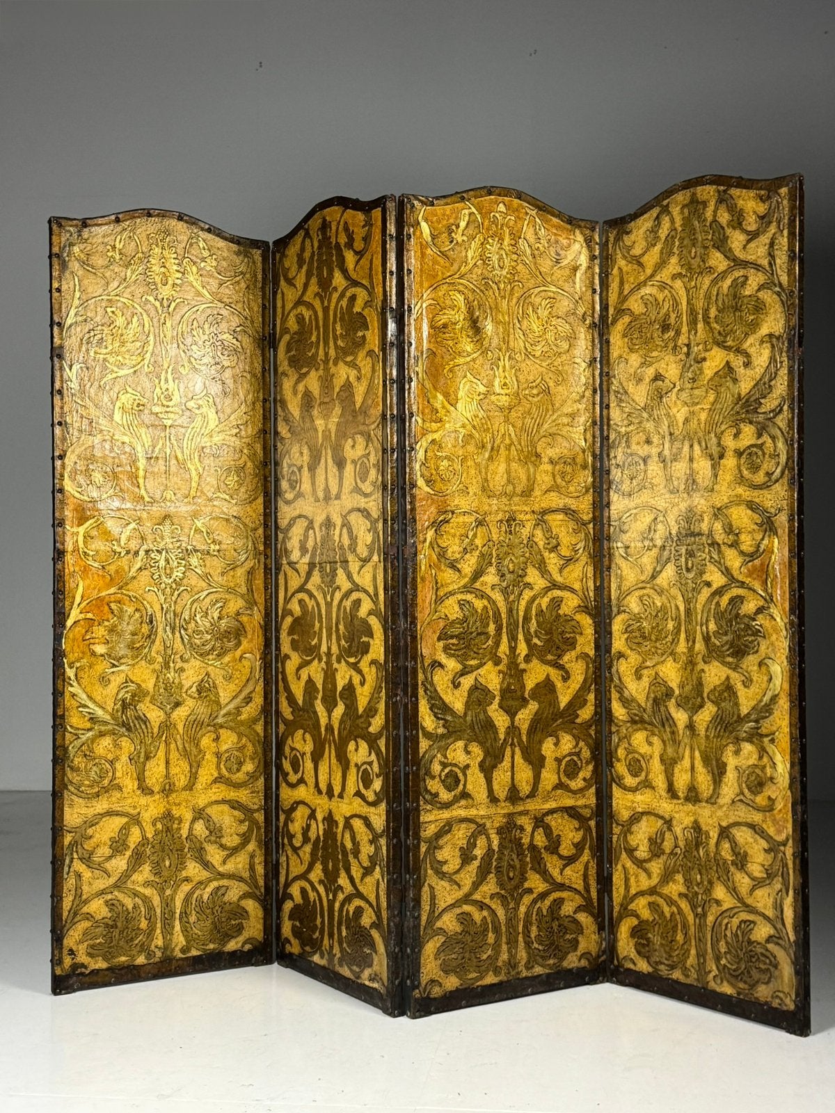 Kamerscherm leder 19e eeuw geel goud, Ophalen, Zo goed als nieuw