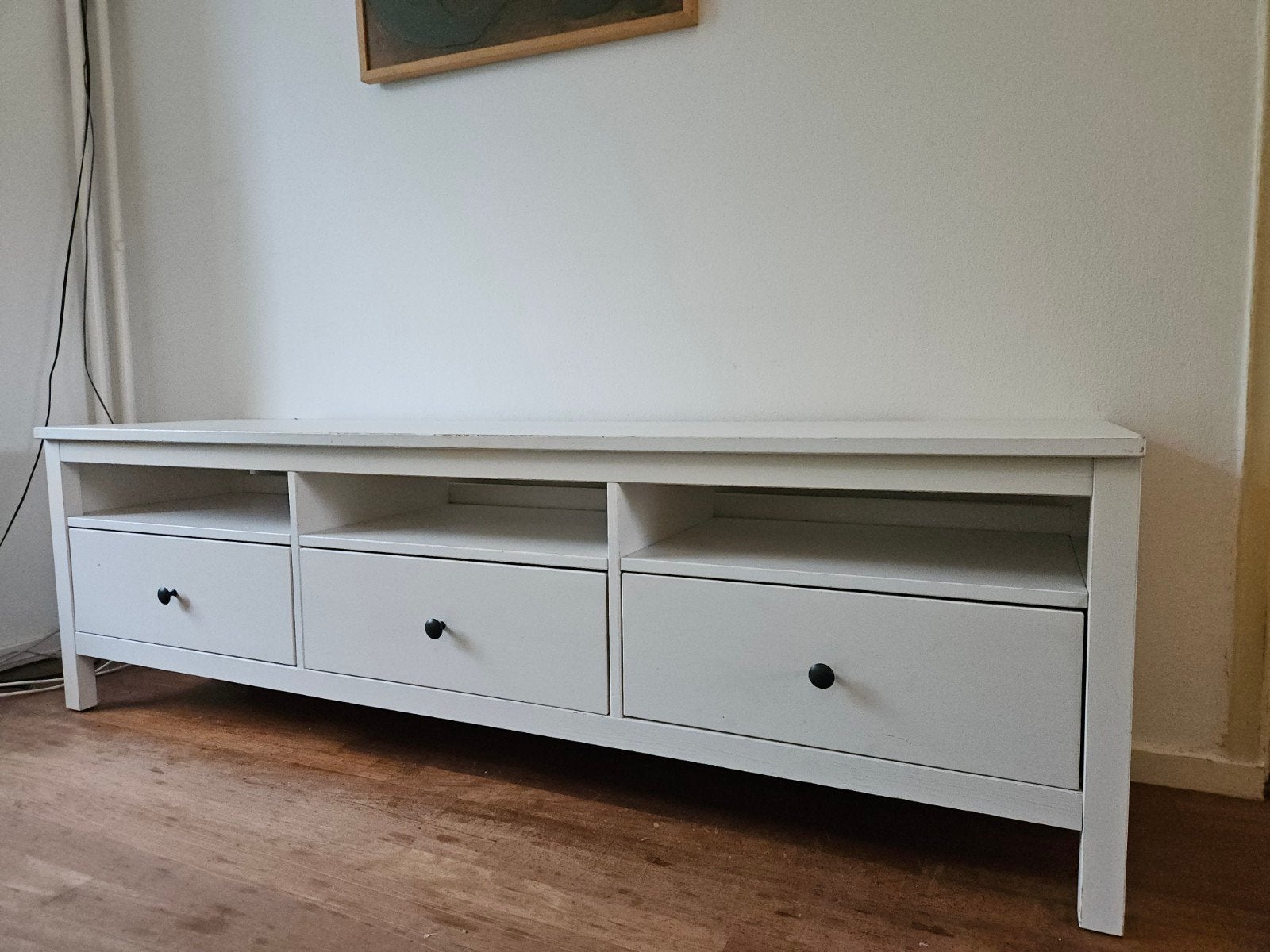 HEMNES
Tv-meubel, wit gebeitst, 182x47x57 cm brede type, Ophalen, Gebruikt, 150 tot 200 cm, Minder dan 100 cm