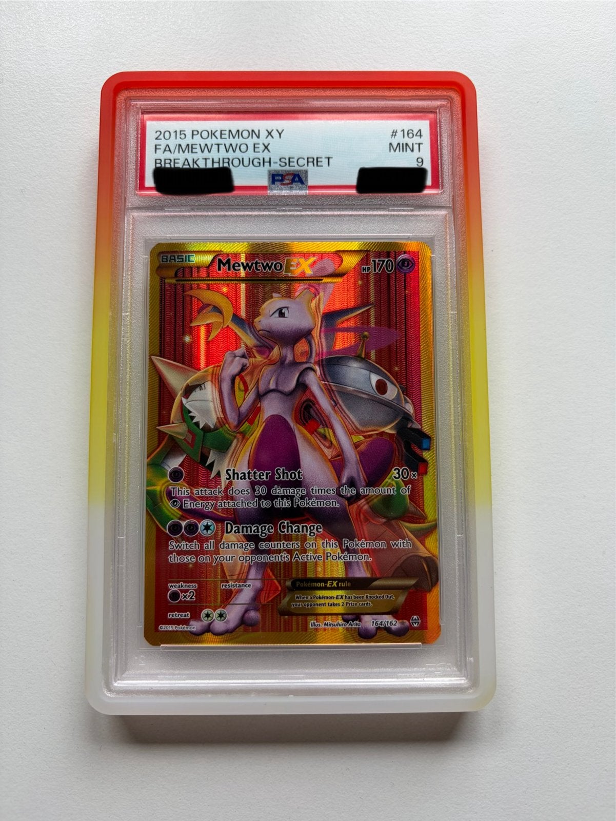 Mewtwo EX Full Art PSA 9 MINT - Pokémon XY Breakthrough, Ophalen of Verzenden, Zo goed als nieuw, Losse kaart, Foil