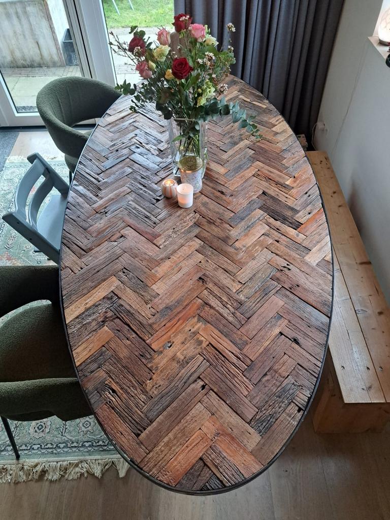 Tafelblad ovaal ingelegd visgraat 240*112cm, Ophalen, 50 tot 100 cm, Rechthoekig, Nieuw