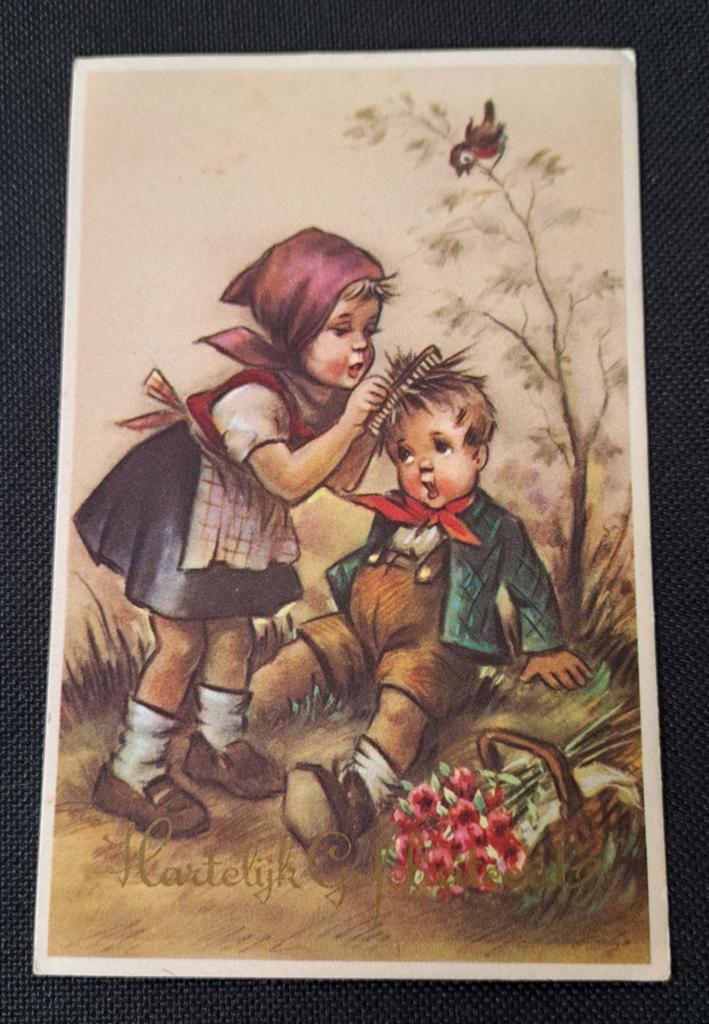 Vintage ansichtkaart van Berta Hummel - jaren 60, Ophalen of Verzenden, 1960 tot 1980, Gelopen, Kinderen