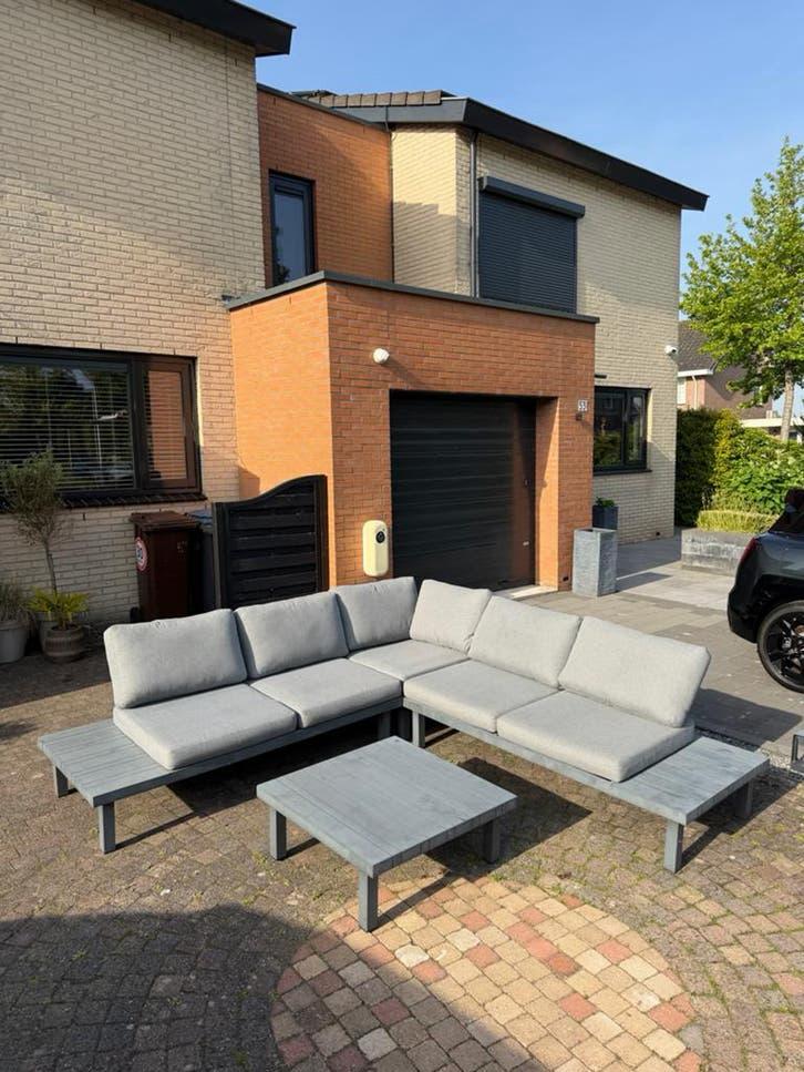Prima voor nog een ronden! loungeset met grijze kussens, Ophalen, Gebruikt, Meer dan 8 zitplaatsen, Aluminium