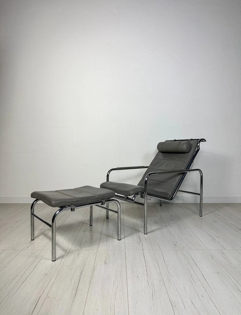 Gabriele Mucchi Genni fauteuil met hocker vintage jaren 80, Ophalen of Verzenden, Zo goed als nieuw, Leer, Vintage