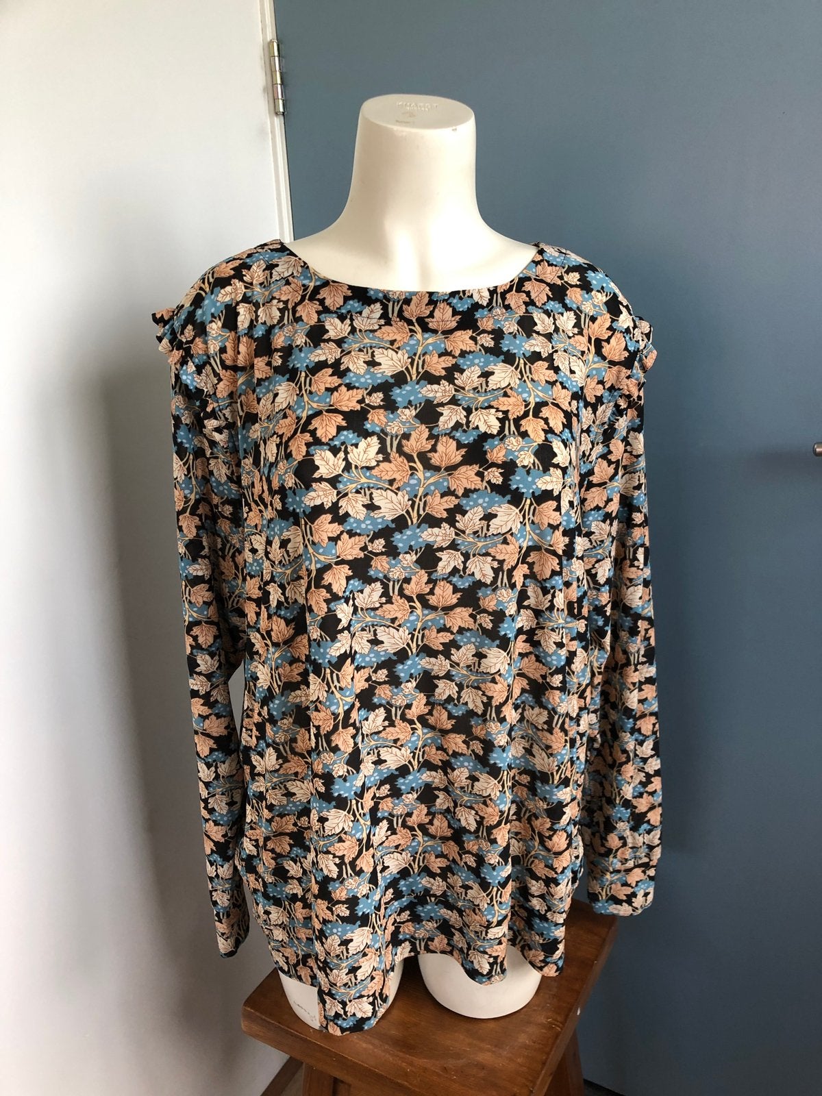 Norah dunne gaas top bladeren beige blauw 46, Kleding | Dames, Blauw, Maat 46/48 (XL) of groter, Ophalen of Verzenden, Zo goed als nieuw