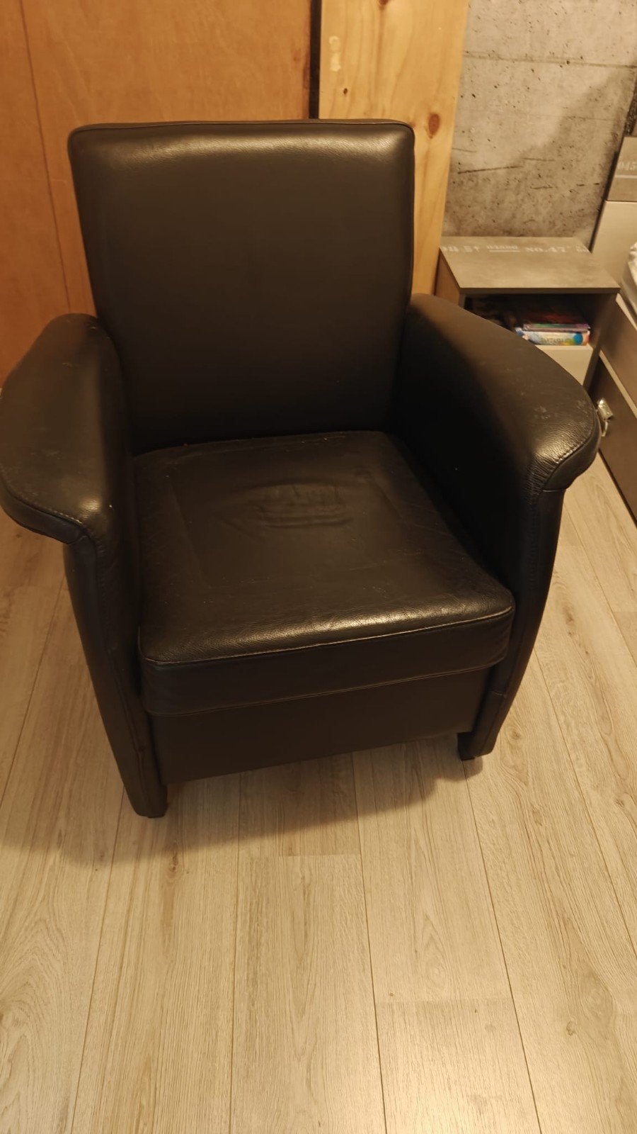 zwart leren stoel, Huis en Inrichting, Fauteuils, Ophalen, Gebruikt, 75 tot 100 cm, Leer