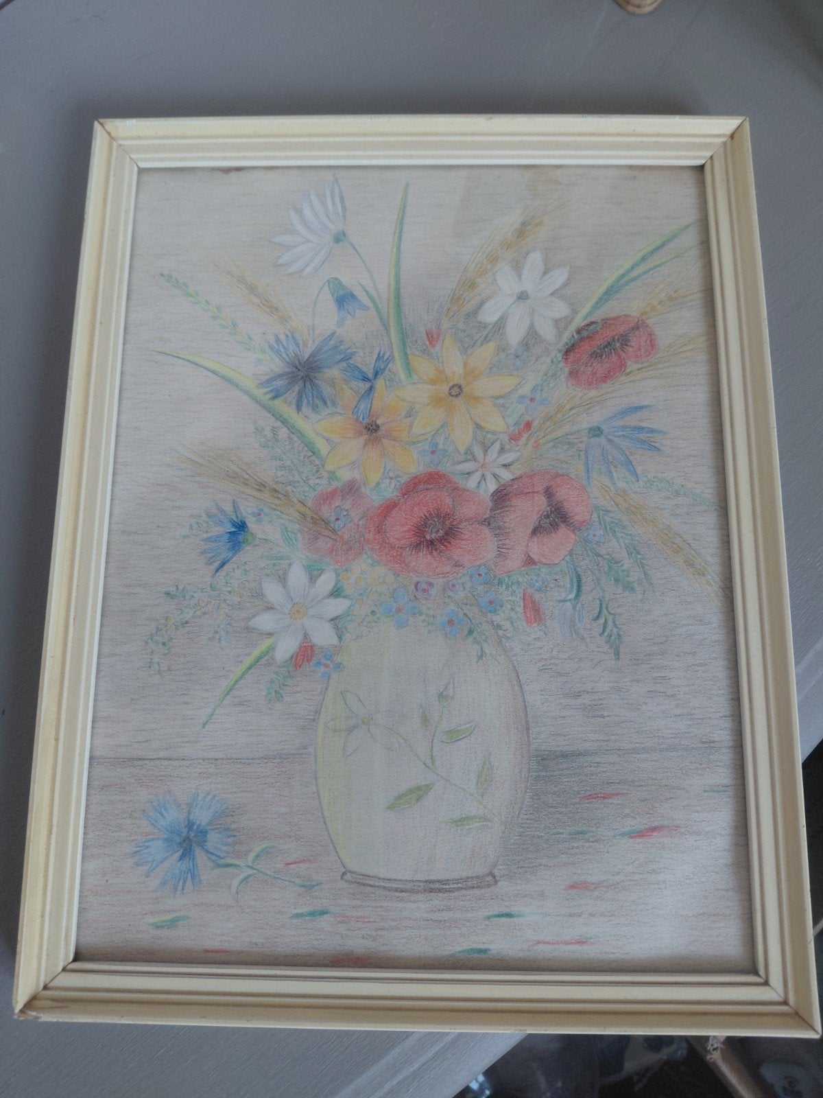 Vintage schilderij tekening klaproos bloemen, Antiek en Kunst, Kunst | Schilderijen | Klassiek, Ophalen