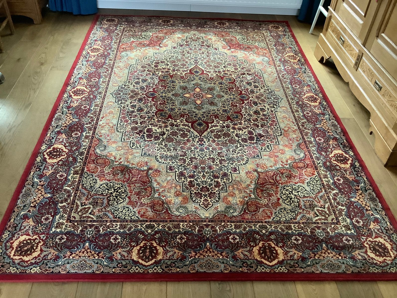 Rood wollen vintage vloerkleed, Huis en Inrichting, Ophalen, 200 cm of meer, Zo goed als nieuw, 200 cm of meer
