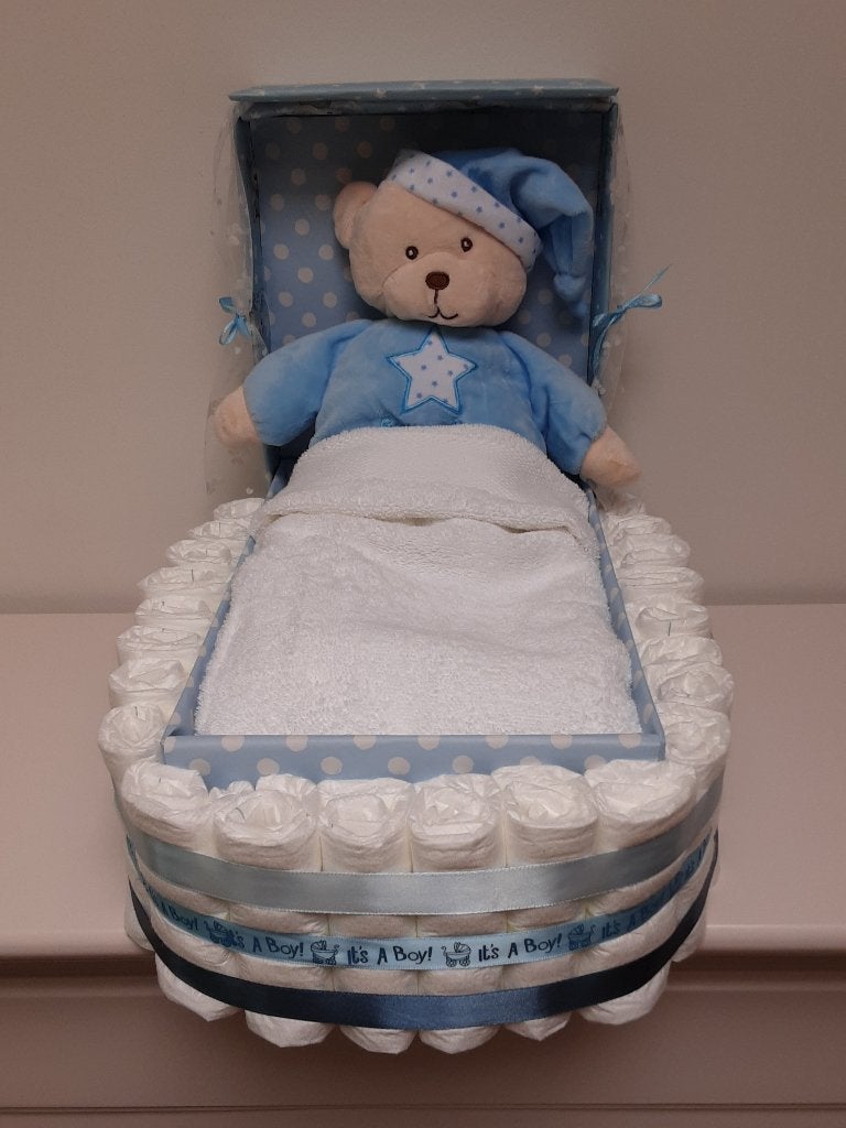 Luiertaart wieg met beer voor een Babyshower of geboorte, Ophalen, Nieuw, Kraamcadeau