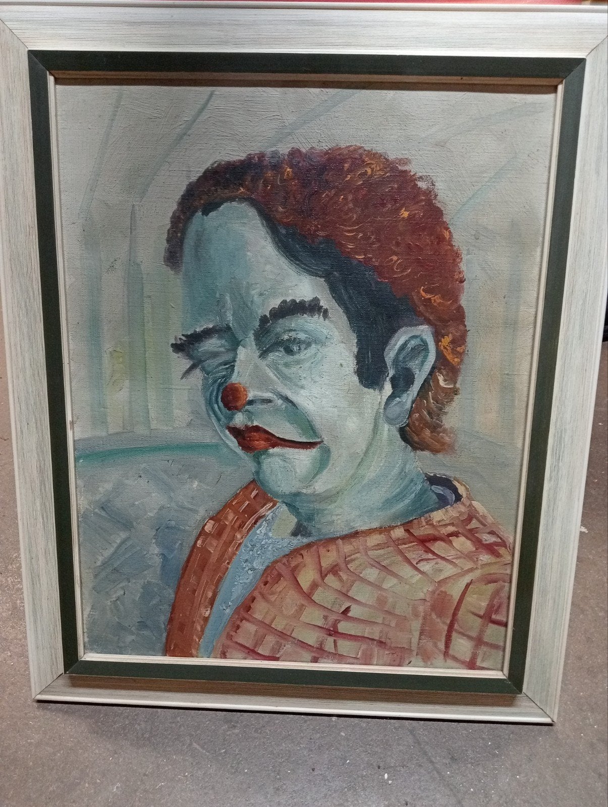 Schilderij van een knipogende clown, Antiek en Kunst, Kunst | Schilderijen | Klassiek, Ophalen, Origineel werk, Portret of Personen